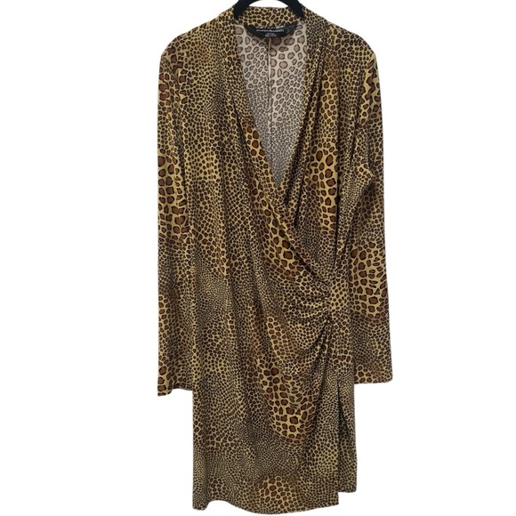 Norma Kamali Leopard Animal Print Side Ruched Midi Dress Jersey Comfort XXL - Picture 2 of 12